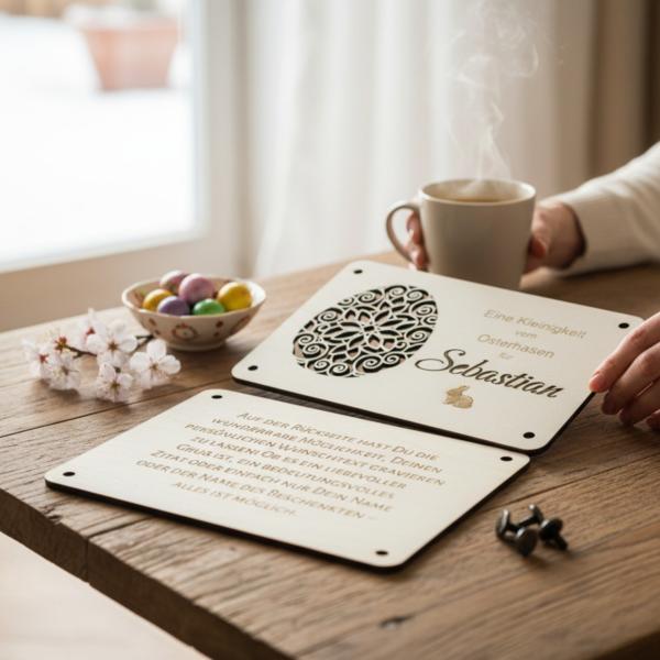 Holzkarte zu Ostern: Stilvolle Geldgeschenke personalisiert mit Namen – Die perfekte Geschenkidee für deine Liebsten!